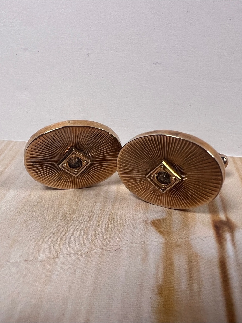 Vintage Flex-Let Gold Tone Starburst Crystal Cufflinks MCM